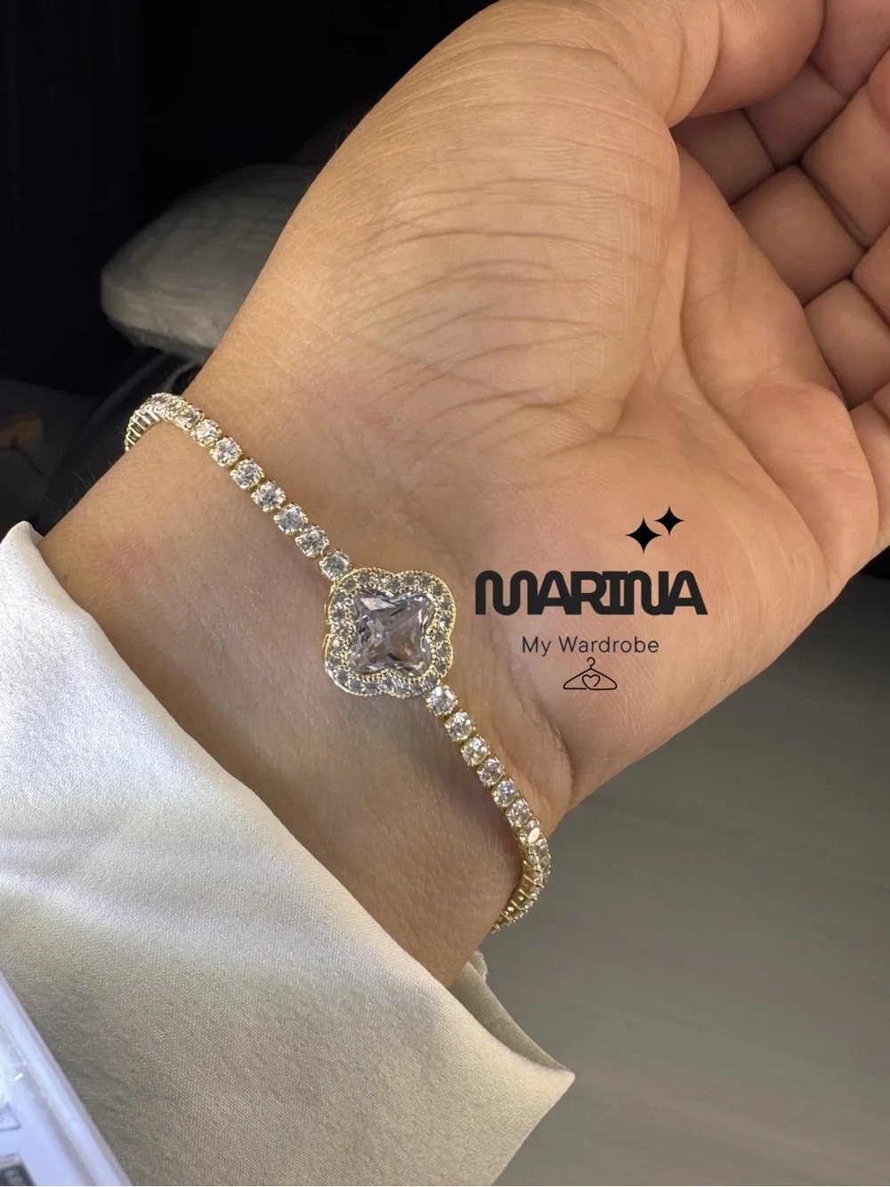 MARINA Gold Bracelet with Clear Crystal Flower Accent